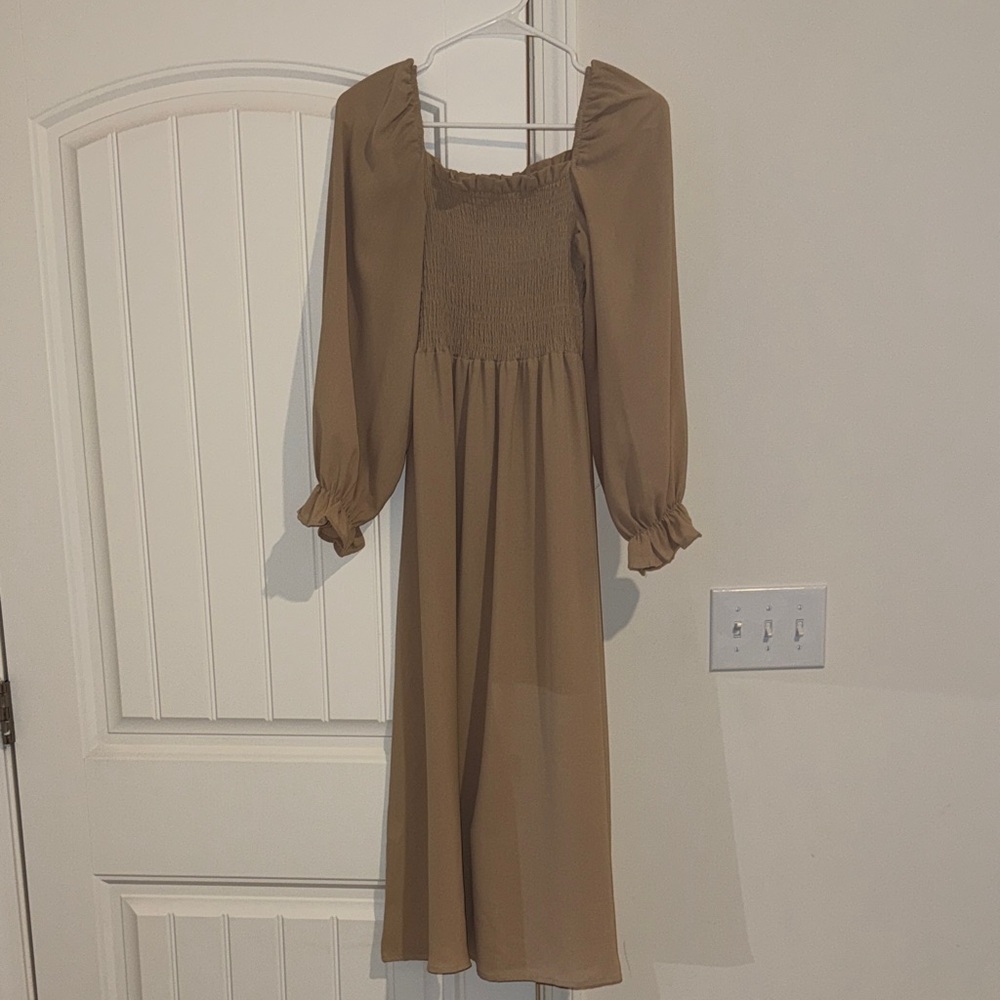 Elegant Brown Long Sleeve Dress